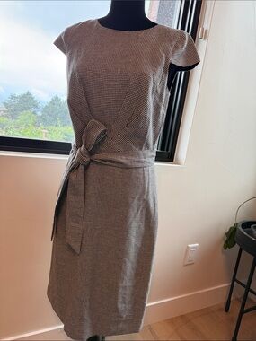 J. Crew Black & White Gingham Tie-Waist Midi Dress